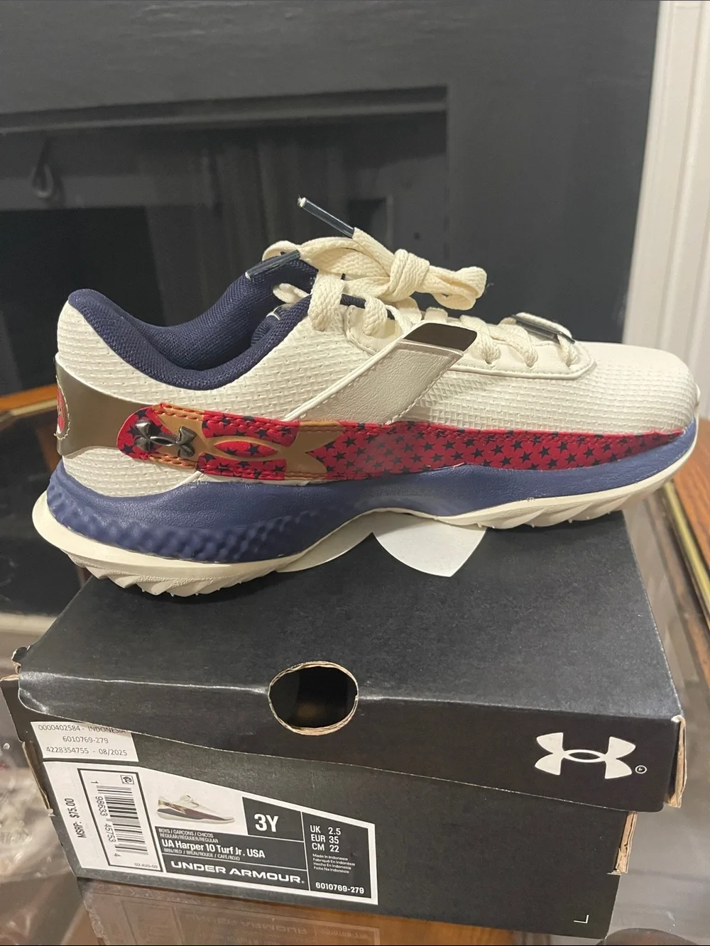 Under Armour Kids Cream, Navy & Red Star Accent Sneakers